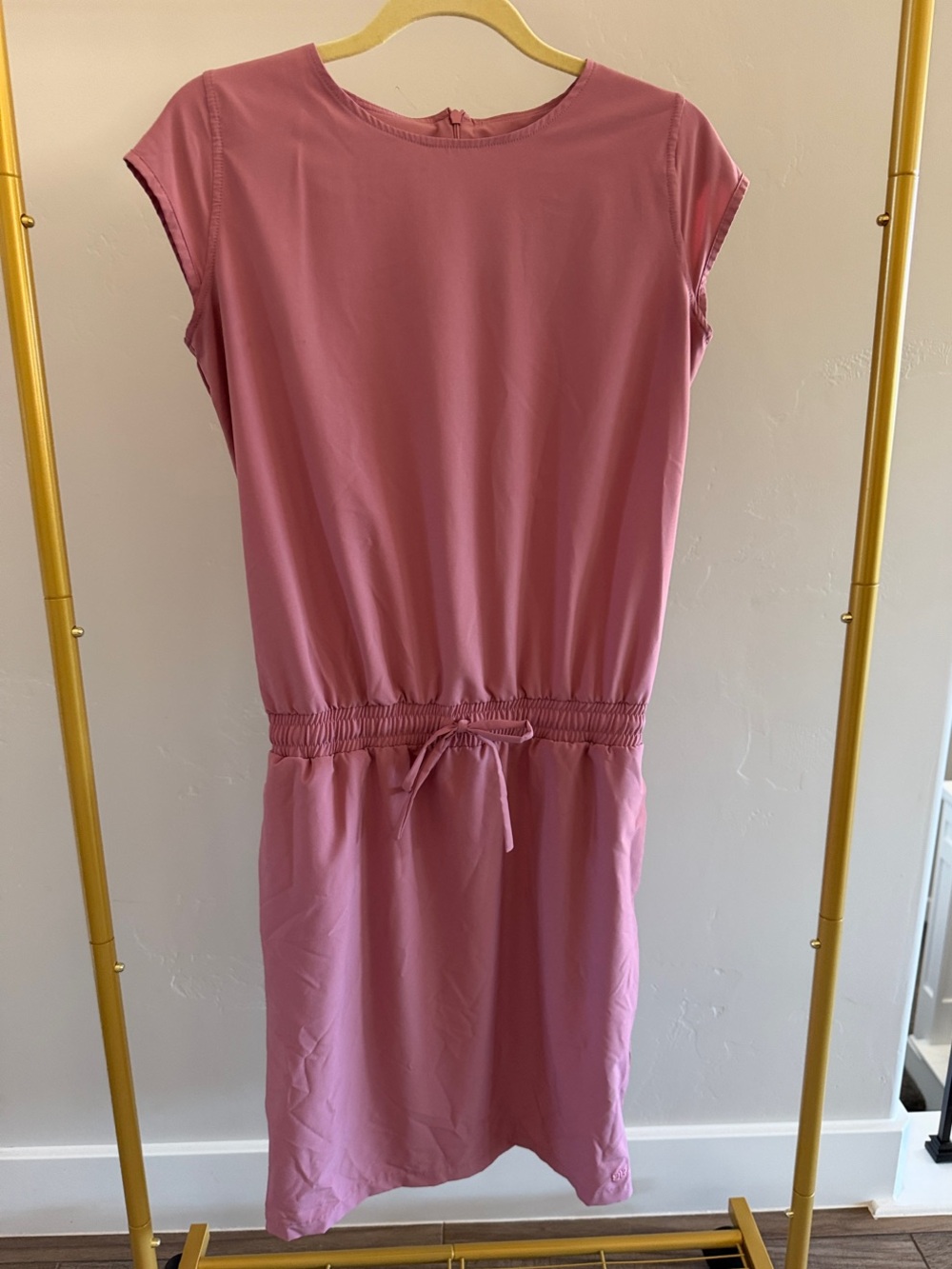 Albion Dusty Rose Drawstring Waist Midi Dress. Women’s Small. Pink Light Mauve